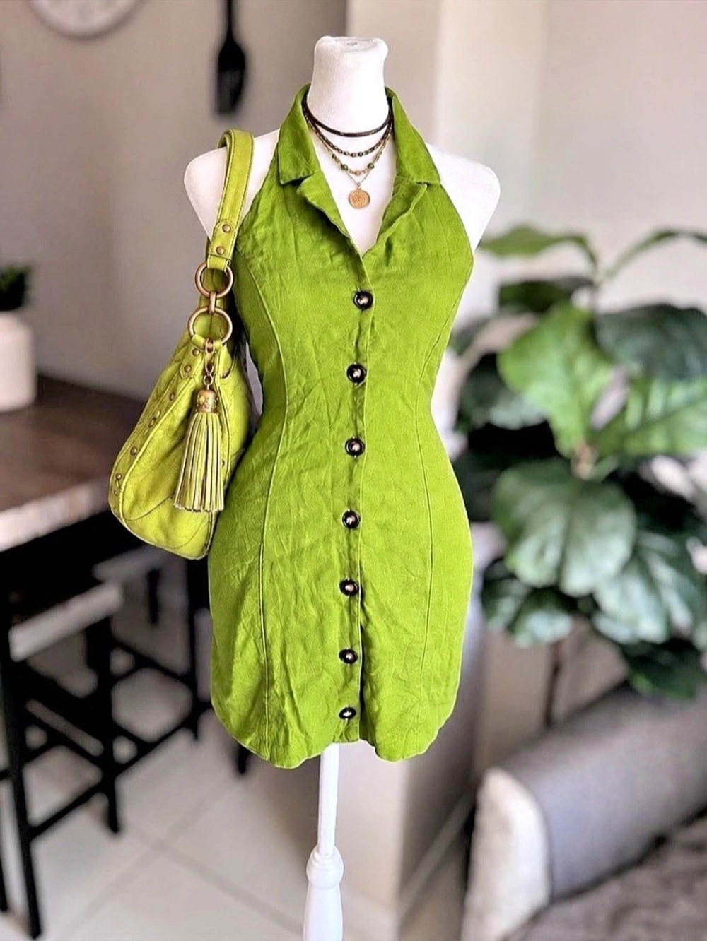 Monteau Los Angeles Size S Halter Button Front Mini Dress Linen Blend